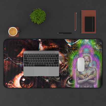 Psychedelic Visionary Desk Mat — Third Eye Eyes & Cosmic Figure - Home Decor - Printify