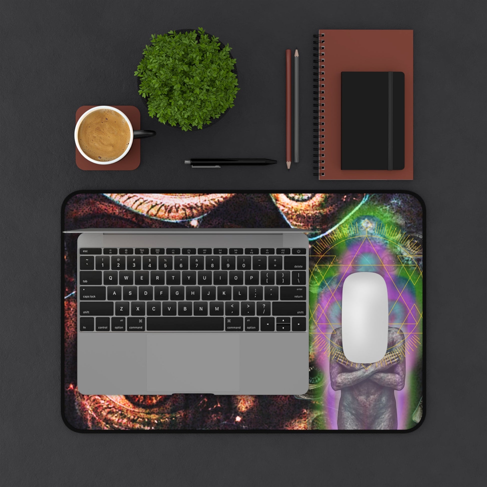 Psychedelic Visionary Desk Mat — Third Eye Eyes & Cosmic Figure - Home Decor - Printify