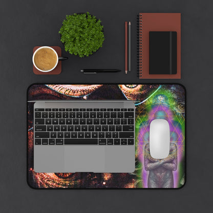 Psychedelic Visionary Desk Mat — Third Eye Eyes & Cosmic Figure - Home Decor - Printify