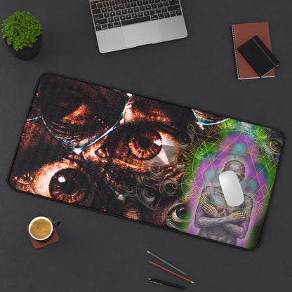 Psychedelic Visionary Desk Mat — Third Eye Eyes & Cosmic Figure - Home Decor - Printify
