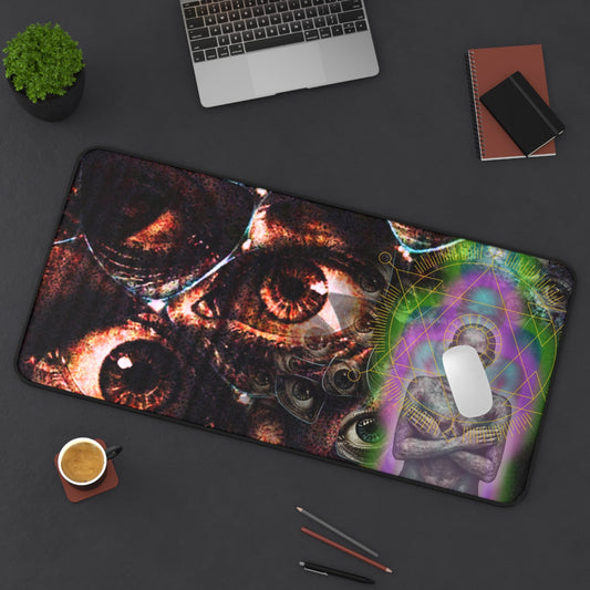 Psychedelic Visionary Desk Mat — Third Eye Eyes & Cosmic Figure - Home Decor - Printify