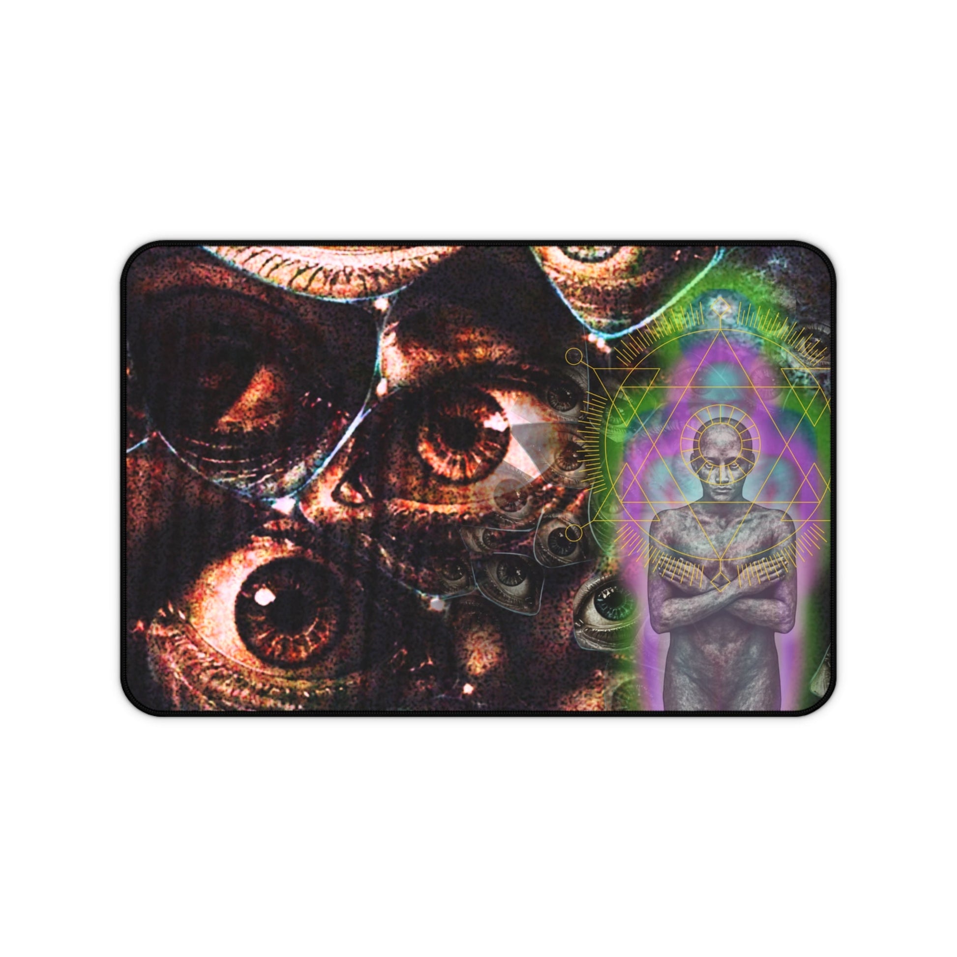 Psychedelic Visionary Desk Mat — Third Eye Eyes & Cosmic Figure - Home Decor - Printify