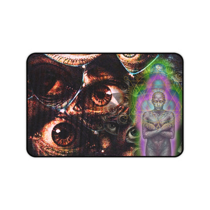 Psychedelic Visionary Desk Mat — Third Eye Eyes & Cosmic Figure - Home Decor - Printify