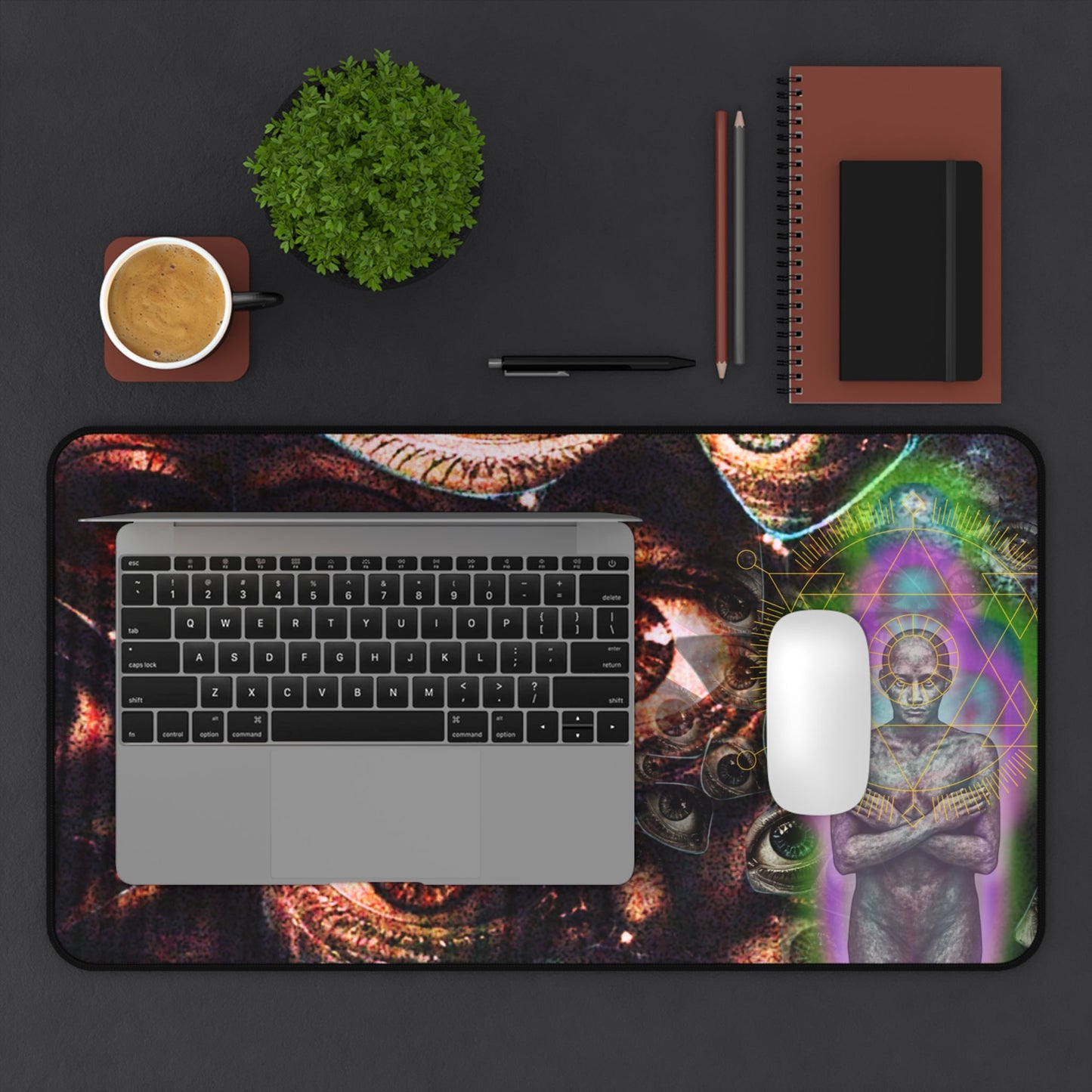 Psychedelic Visionary Desk Mat — Third Eye Eyes & Cosmic Figure - Home Decor - Printify