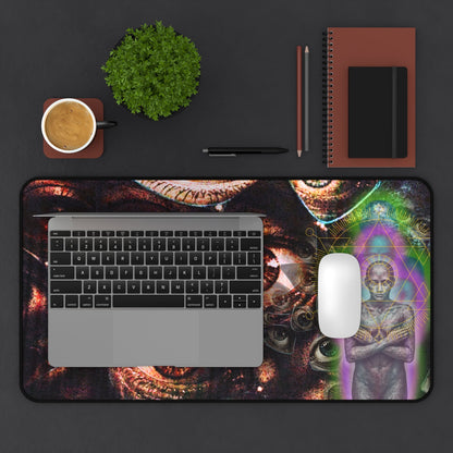 Psychedelic Visionary Desk Mat — Third Eye Eyes & Cosmic Figure - Home Decor - Printify