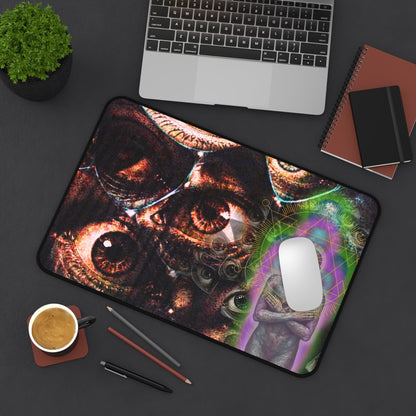 Psychedelic Visionary Desk Mat — Third Eye Eyes & Cosmic Figure - Home Decor - Printify