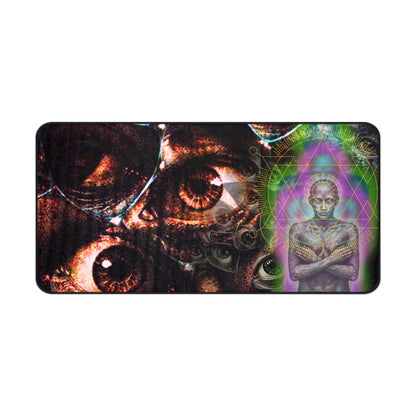 Psychedelic Visionary Desk Mat — Third Eye Eyes & Cosmic Figure - Home Decor - Printify