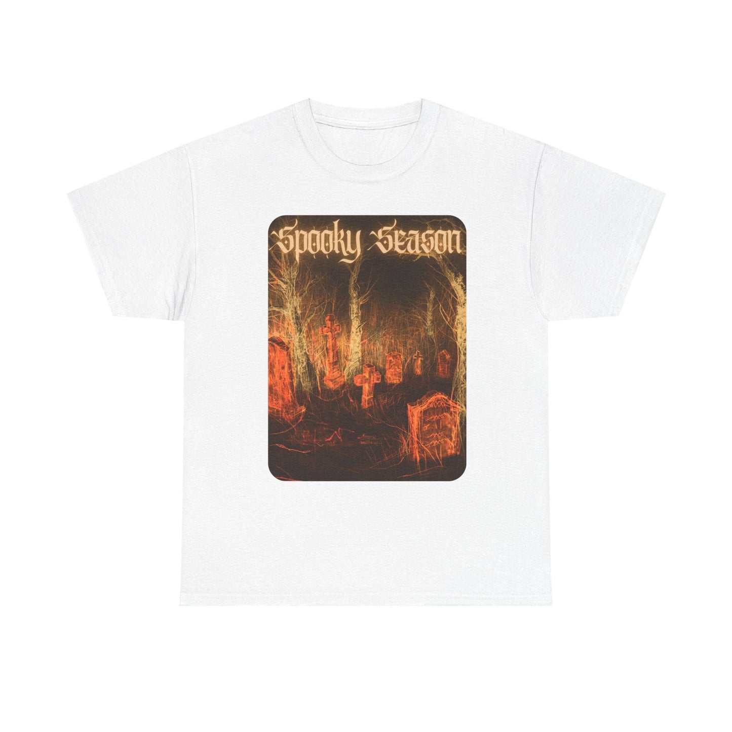 Spooky Season Graveyard Tee | Halloween Cemetery Retro Horror Shirt - T-Shirt - Printify