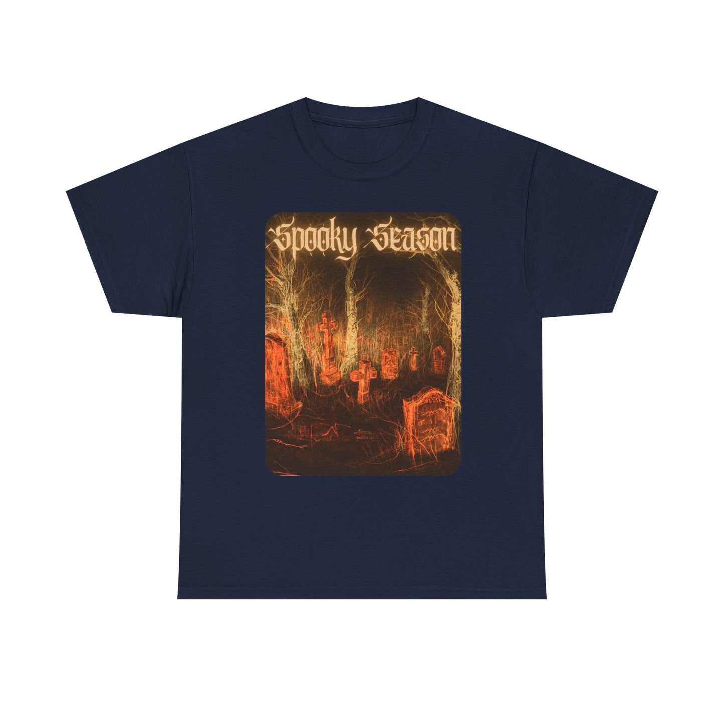 Spooky Season Graveyard Tee | Halloween Cemetery Retro Horror Shirt - T-Shirt - Printify