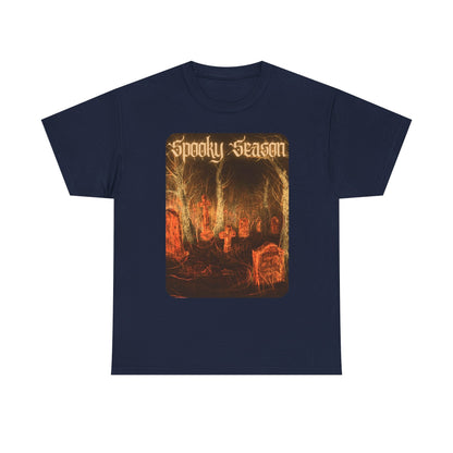 Spooky Season Graveyard Tee | Halloween Cemetery Retro Horror Shirt - T-Shirt - Printify
