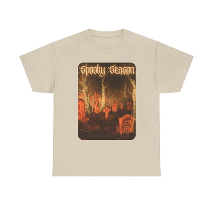 Spooky Season Graveyard Tee | Halloween Cemetery Retro Horror Shirt - T-Shirt - Printify