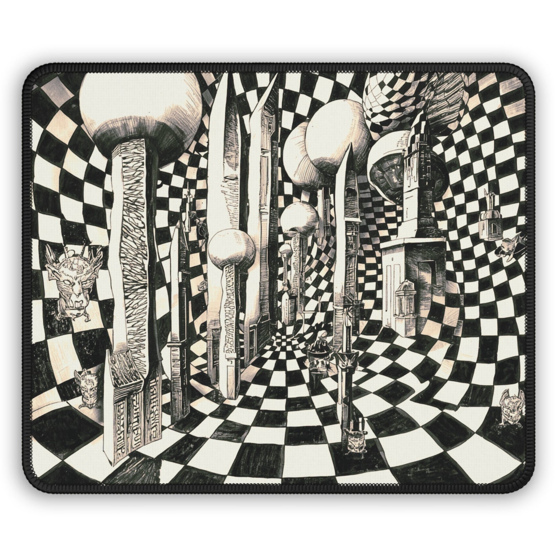 Surreal Checkerboard Corridor Gaming Mouse Pad | Optical Illusion Art - Erudition Designs