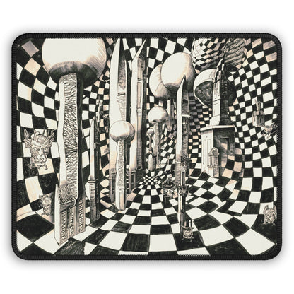 Surreal Checkerboard Corridor Gaming Mouse Pad | Optical Illusion Art - Erudition Designs