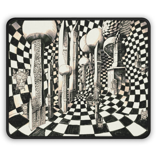 Surreal Checkerboard Corridor Gaming Mouse Pad | Optical Illusion Art - Home Decor - Printify