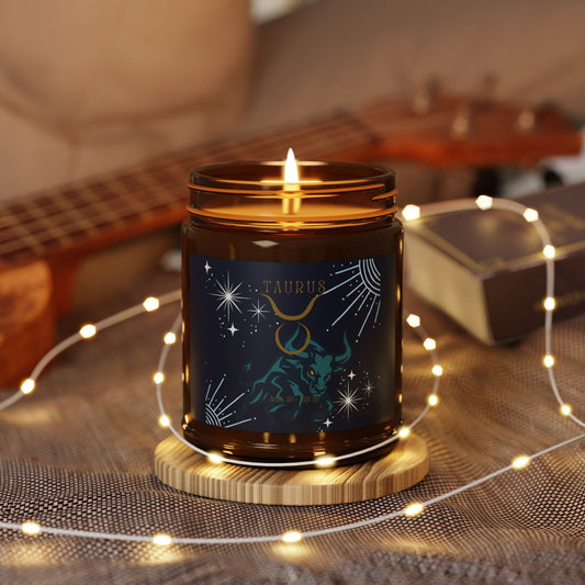 Taurus Scented Soy Candle — Amber Jar Zodiac Candle - Home Decor - Printify