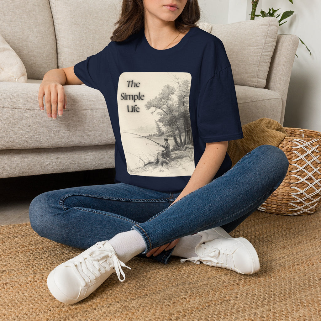 The Simple Life T-Shirt | Vintage Lake Fishing Scene, Retro Nature Illustration - Erudition Designs