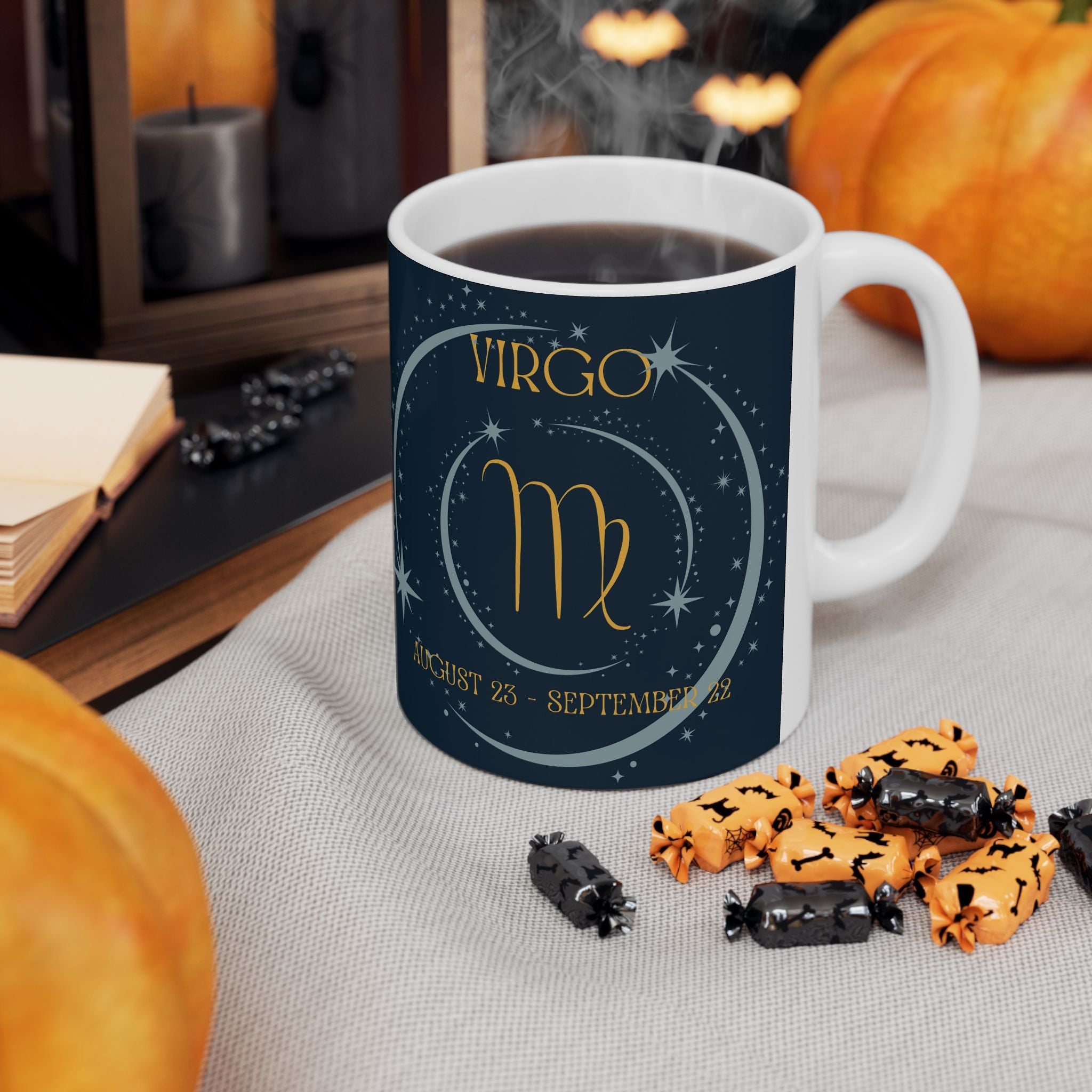 Virgo Constellation Ceramic Mug — Zodiac Astrology Coffee Cup (August–September) - Erudition Designs