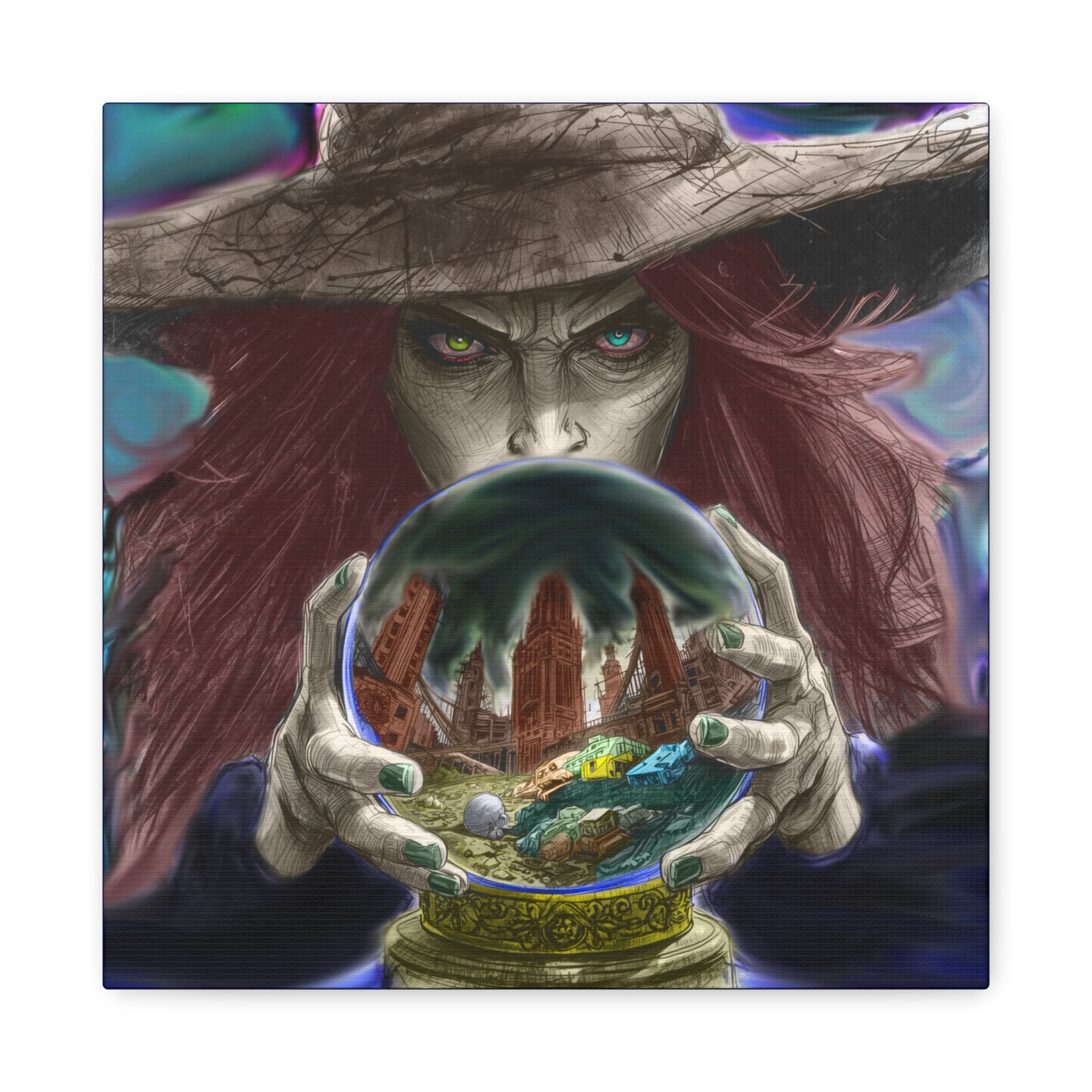 Witch with Crystal Ball Matte Canvas Wall Art - Erudition Designs