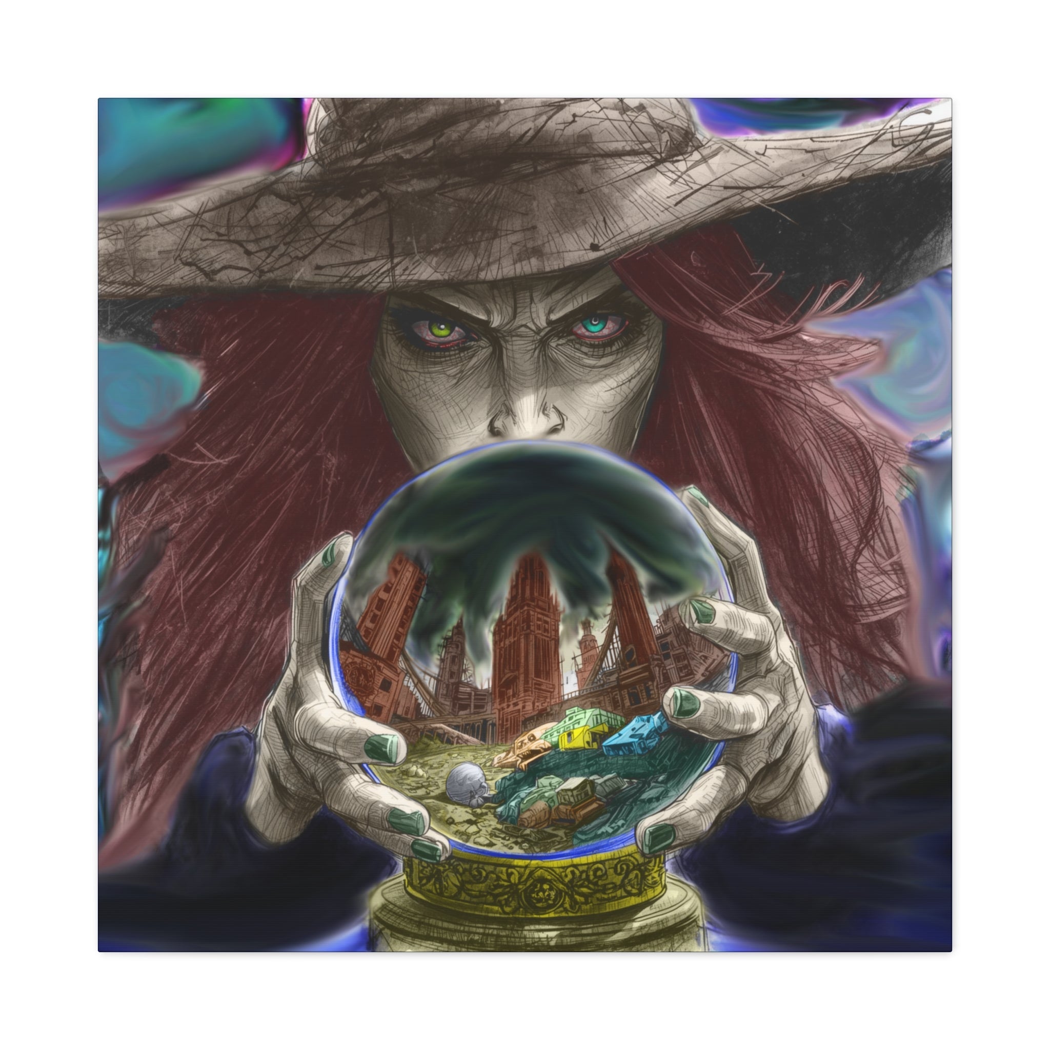 Witch with Crystal Ball Matte Canvas Wall Art - Erudition Designs