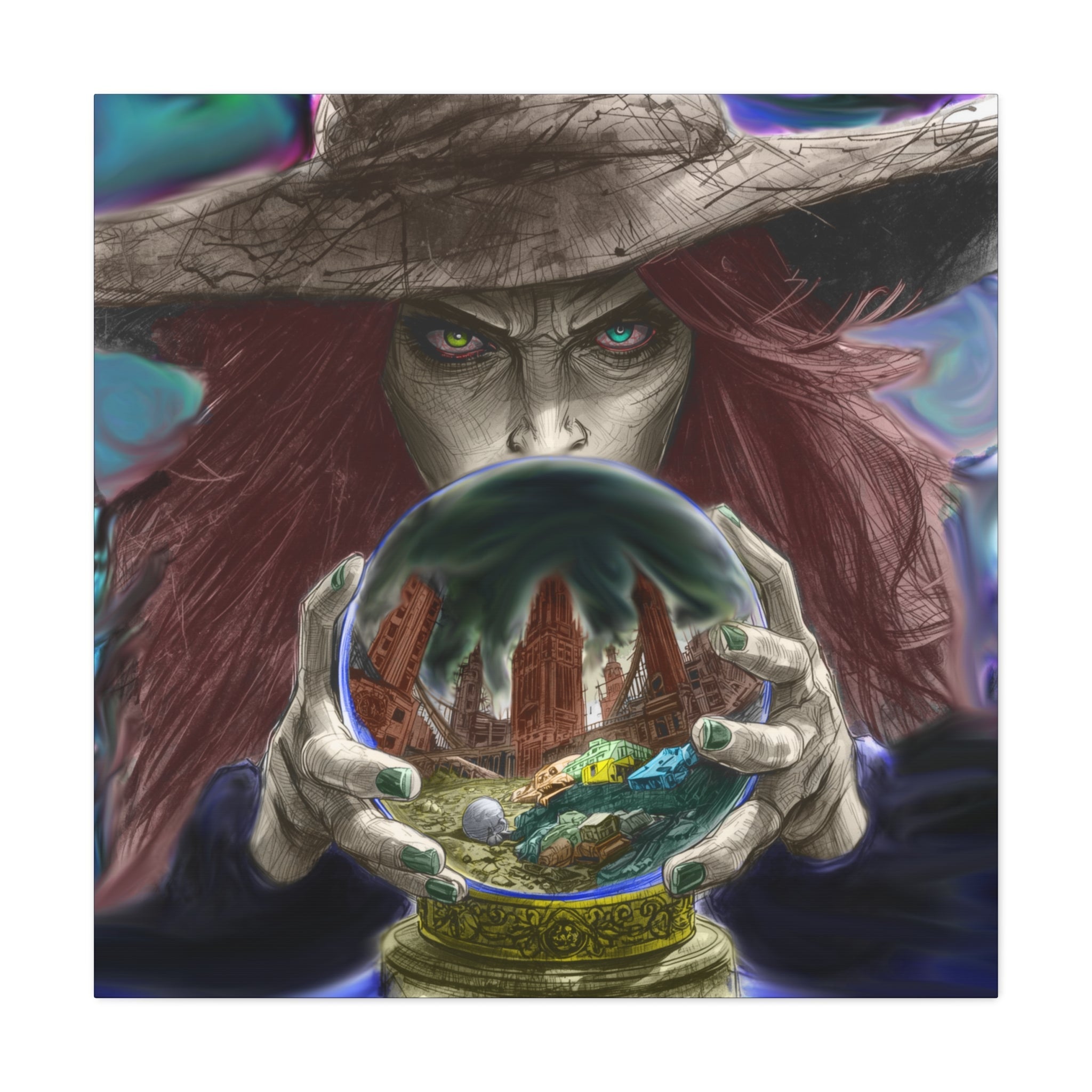 Witch with Crystal Ball Matte Canvas Wall Art - Erudition Designs
