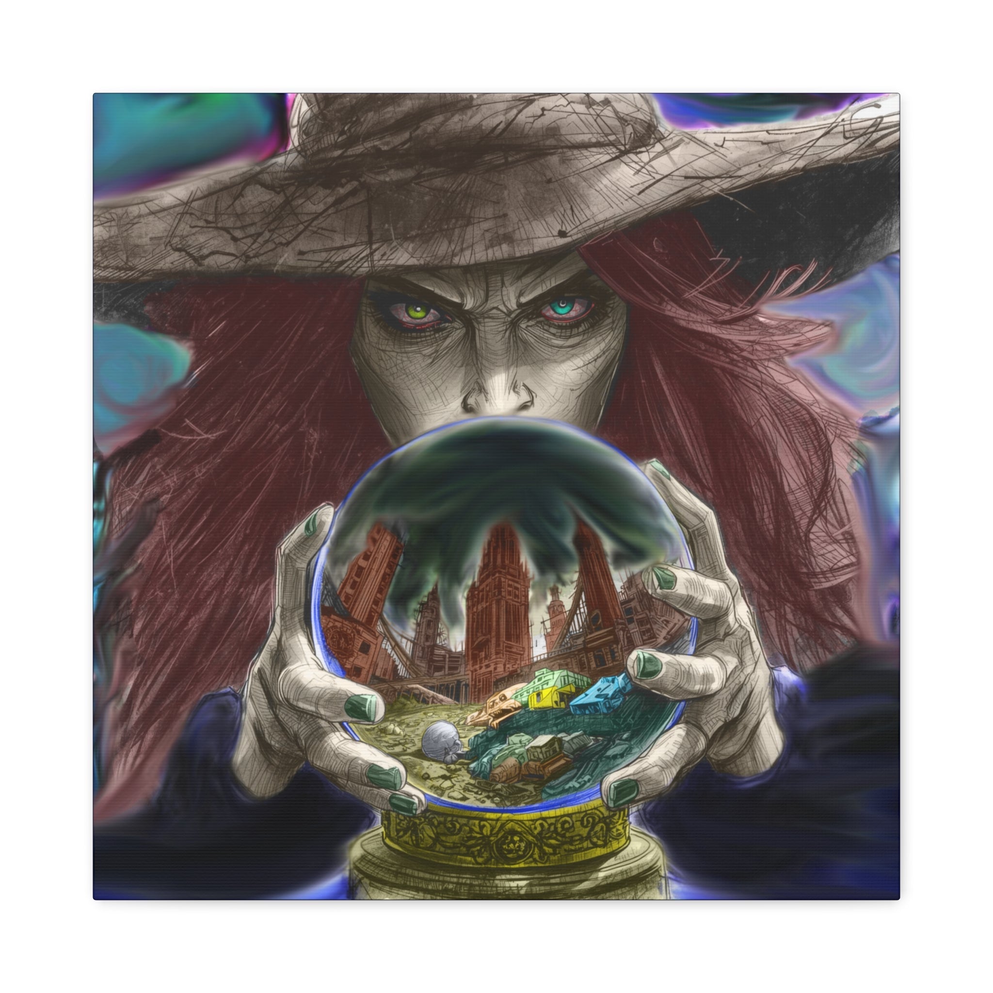 Witch with Crystal Ball Matte Canvas Wall Art - Erudition Designs