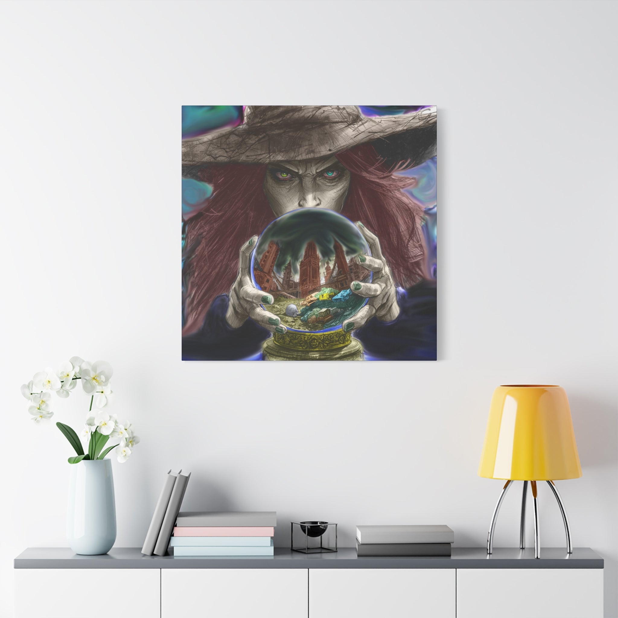 Witch with Crystal Ball Matte Canvas Wall Art - Erudition Designs