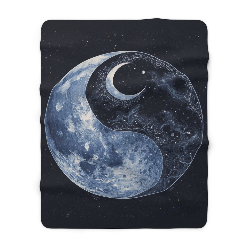 Yin Yang Moon Sherpa Blanket — Celestial Moon & Crescent Cozy Throw - Erudition Designs