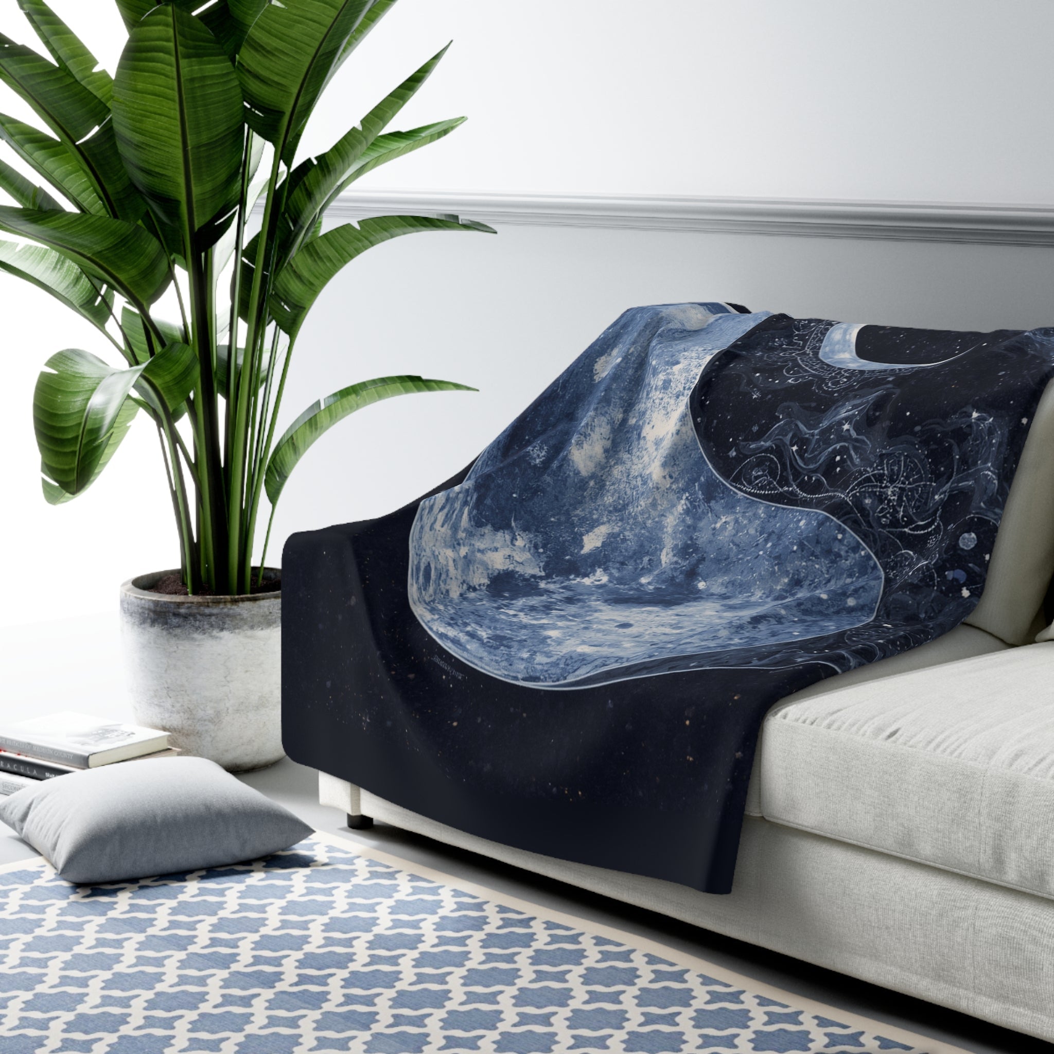 Yin Yang Moon Sherpa Blanket — Celestial Moon & Crescent Cozy Throw - Erudition Designs